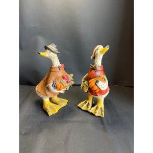 Pair Folk Art Tii Ducks Harvest Fall Kitchy 6" Attitude Pumpkin Carved Resin